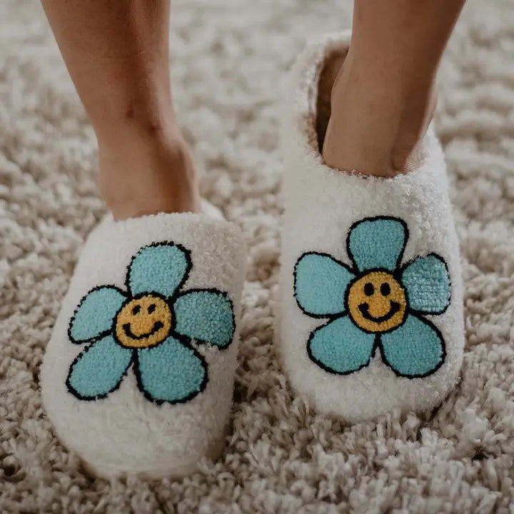 Katydid Mint Daisy Happy Face Slippers