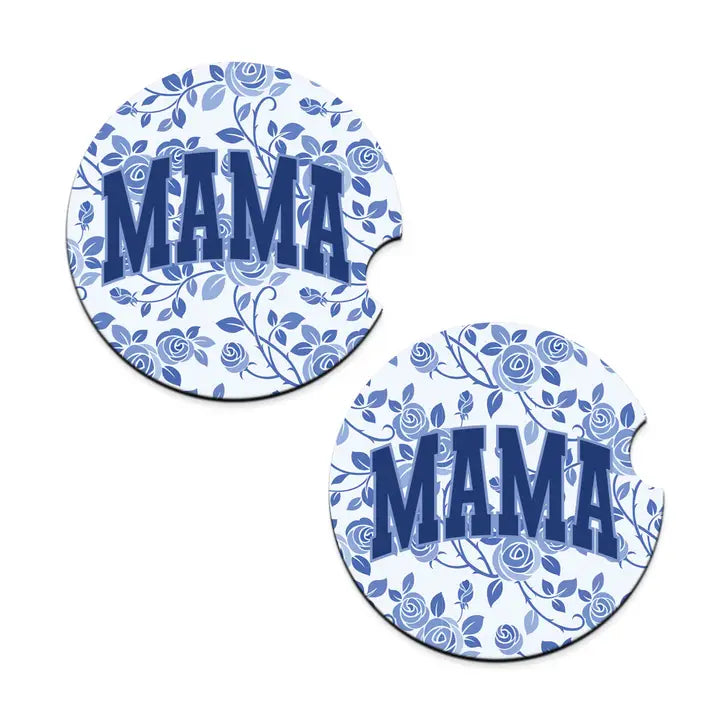 Viv & Lou Blue Floral Mama Car Coaster Set