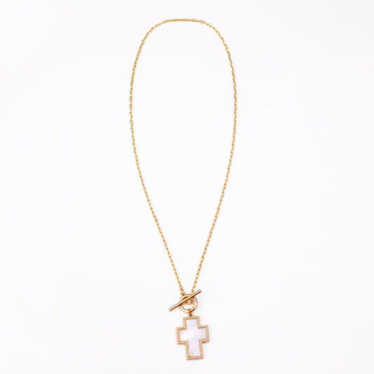Abigail Cross Layered Necklace   Gold/Gray   16"