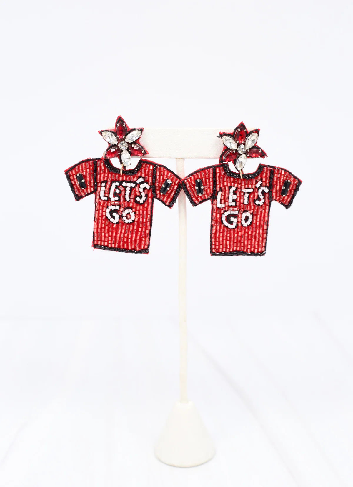 Caroline Hill Red Black Let's Go Jersey Beaded Earrings