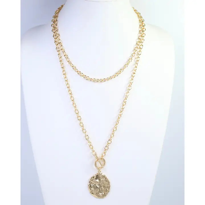 Caroline Hill Aira Textured Pendant Long Wrap Necklace Gold