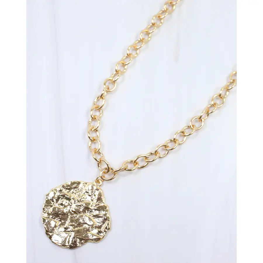 Caroline Hill Aisha Textured Pendant Link Necklace Gold