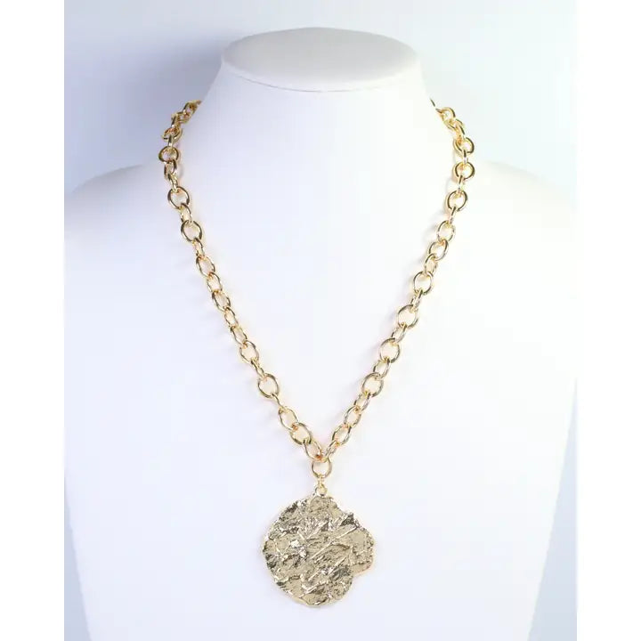 Caroline Hill Aisha Textured Pendant Link Necklace Gold