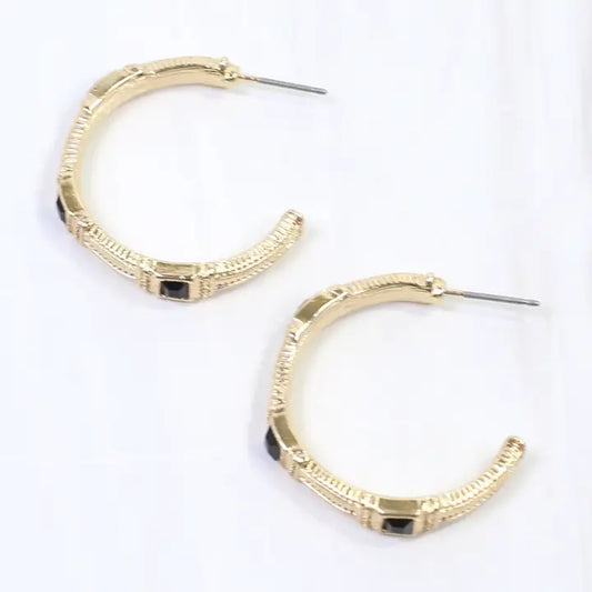 Caroline Hill Ania Textured Medium Hoop Earring Black