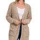 Womens Zenana Ash Mocha Long Sleeve Popcorn Sweater Cardigan With Pockets