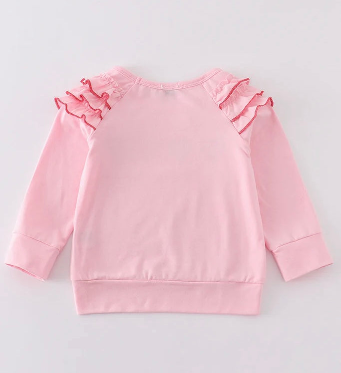 Girls Pink Valentine Four Hearts Embroidery Top