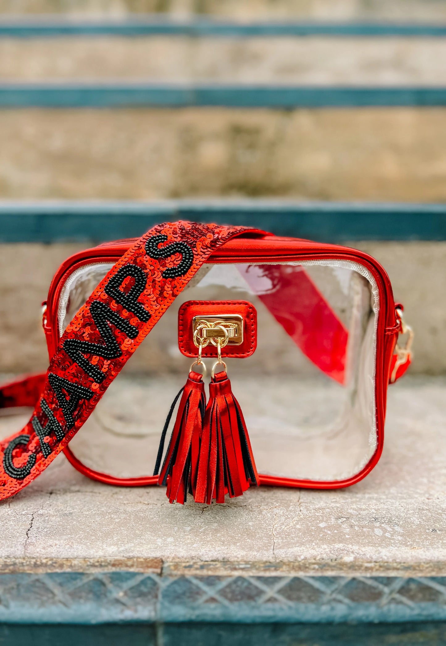 Back To Back Champs Sequin Crossbody Strap RED