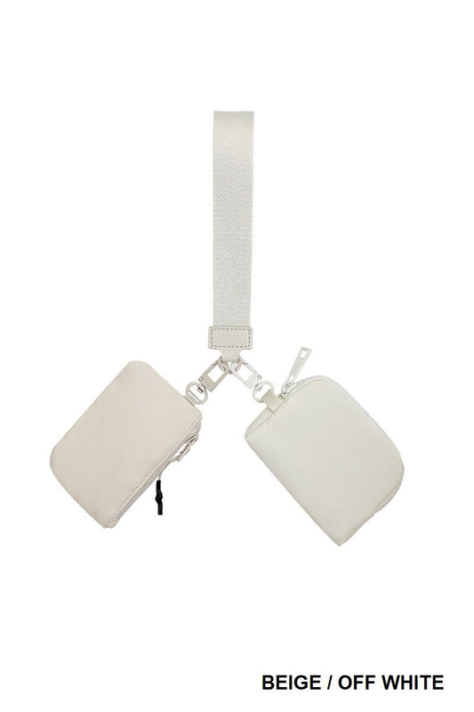 Zenana Beige/Off White Dual Pouch Wristlet Keychain Wallet