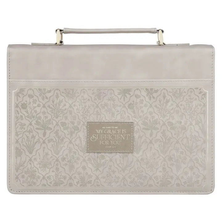 Bible Cover Fashion Taupe My Grace Is Sufficient 2 Cor 12:9