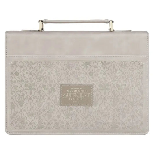 Bible Cover Fashion Taupe My Grace Is Sufficient 2 Cor 12:9
