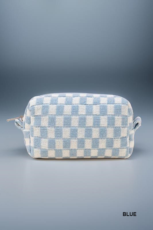 Zenana Blue Checkered Makeup Cosmetic Pouch Bag