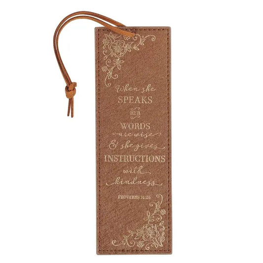 Bookmark Faux Leather Brown When She Speaks Prov. 31:26