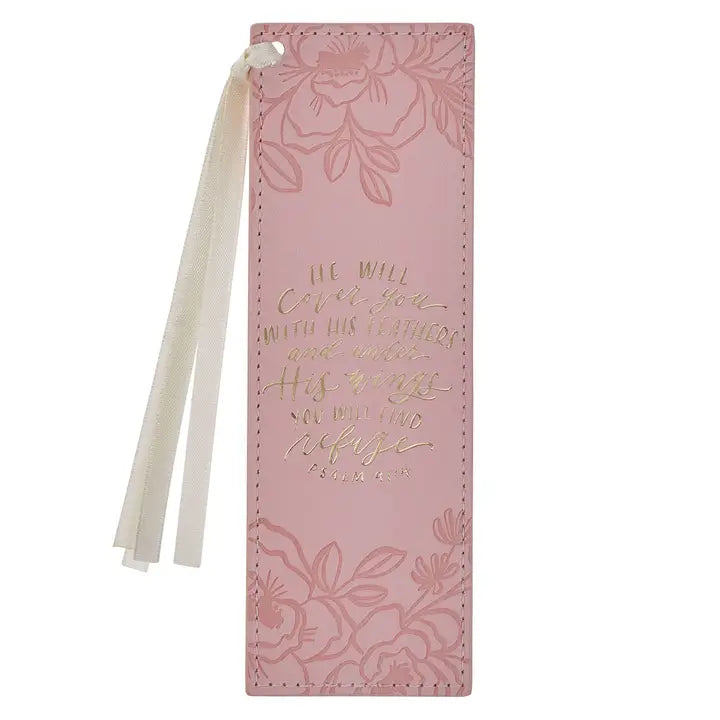 Bookmark Faux Leather Pink He Will Cover You Ps. 91:4