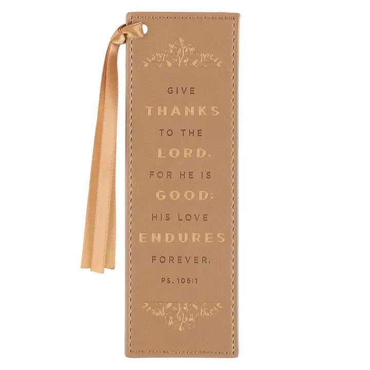 Bookmark Faux Leather Butterscotch Give Thanks Ps. 106:1