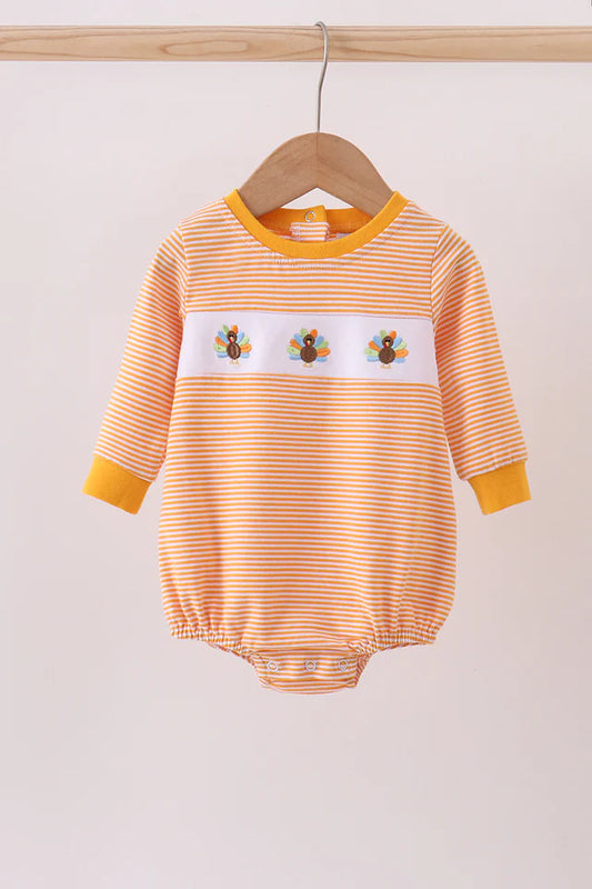 Boys Orange Turkey Embroidery Stripe Bubble