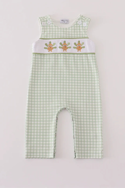 Boys Sage Turkey Embroidery Gingham Jonjon