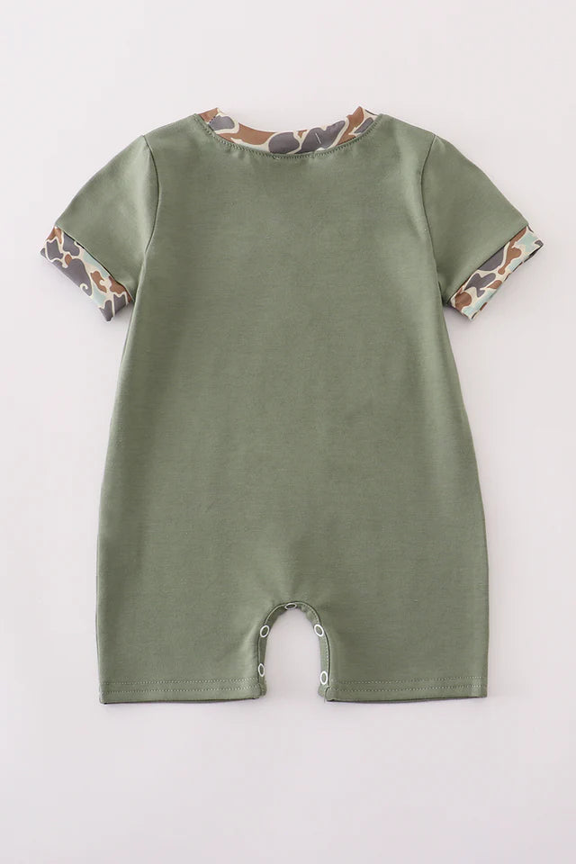 Boys Camouflage Print Pumpkin Applique Romper