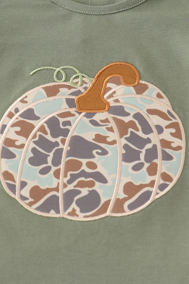 Boys Camouflage Print Pumpkin Applique Romper