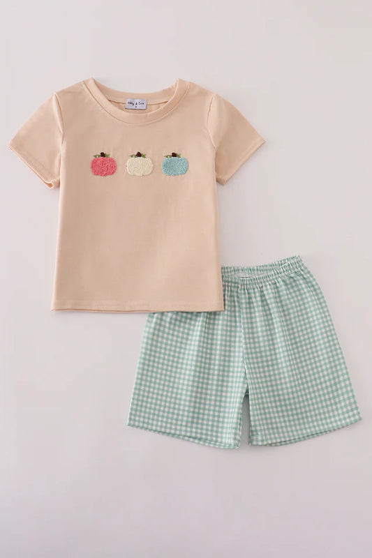 Boys Pumpkin Beige French Knot Shorts Set