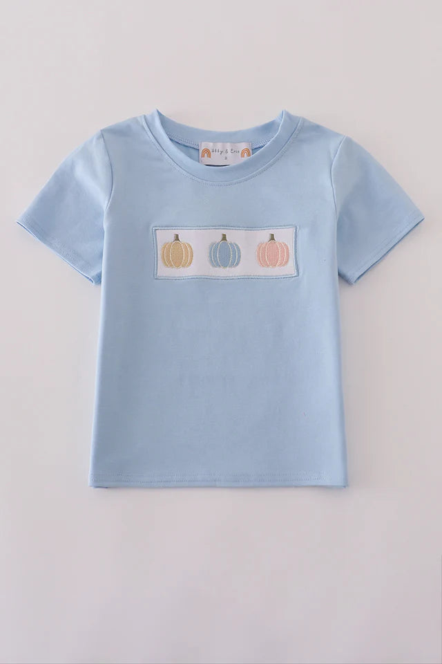 Boys Pumpkin Blue Embroidery Top