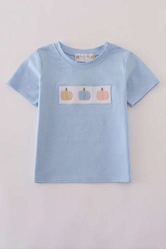 Boys Pumpkin Blue Embroidery Top