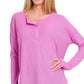 Womens Zenana Bright Mauve Waffle Thumb Hole Cuffs Henley Tee