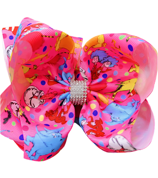 7.5" Dr. Seuss Characters Pink Double Layer Hair Bow