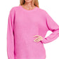 Womens Zenana Candy Pink Hi-How Long Sleeve Round Neck Waffle Sweater