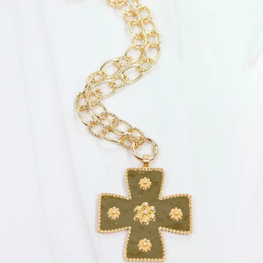 Caroline Hill Carol Large Cross Charm Necklace Gold