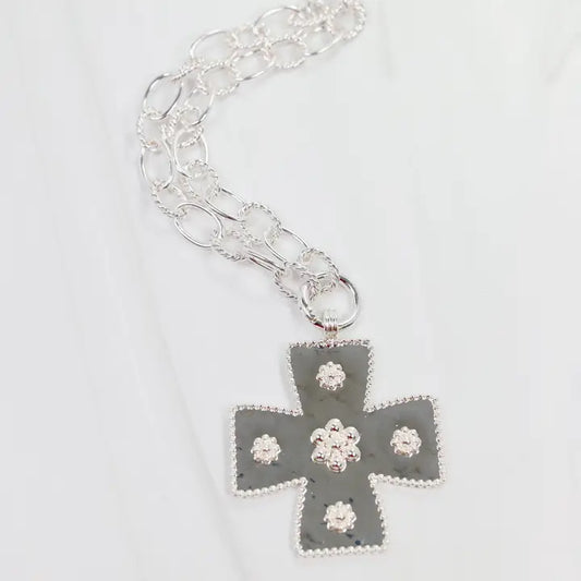 Caroline Hill Carol Large Cross Charm Necklace Silver