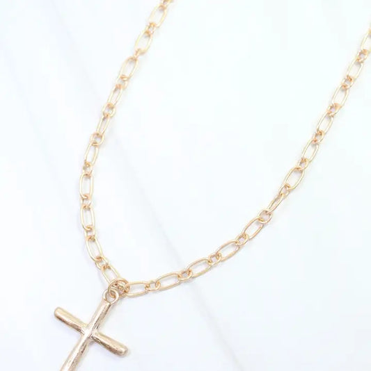 Caroline Hill Cassia Textured Cross Necklace Worn Gold