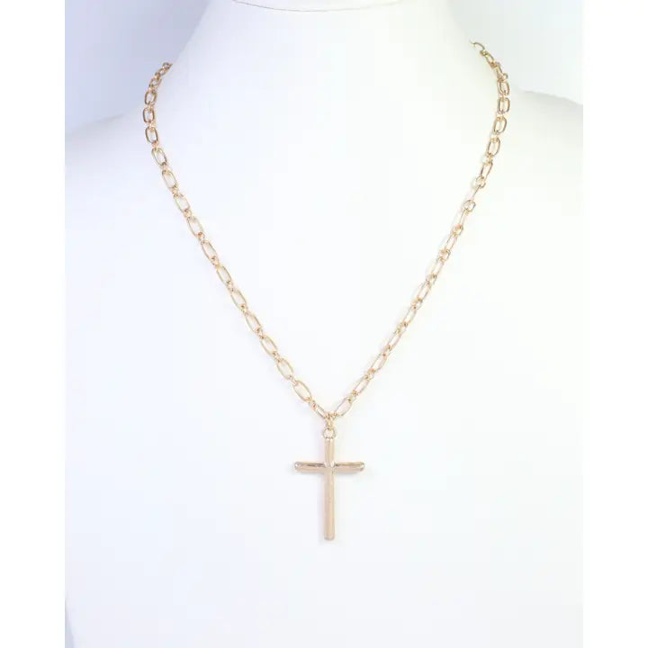 Caroline Hill Cassia Textured Cross Necklace Worn Gold
