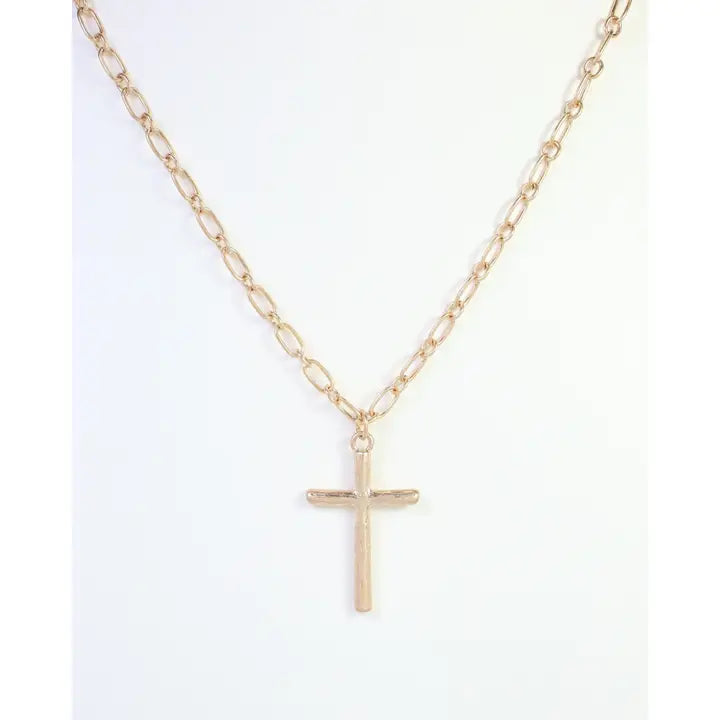 Caroline Hill Cassia Textured Cross Necklace Worn Gold