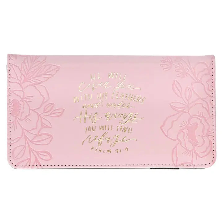 Checkbook Wallet Pink He Will Cover You Ps. 91:4