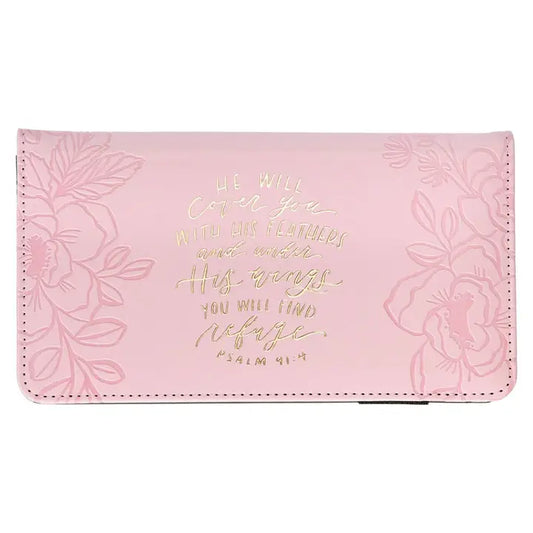 Checkbook Wallet Pink He Will Cover You Ps. 91:4