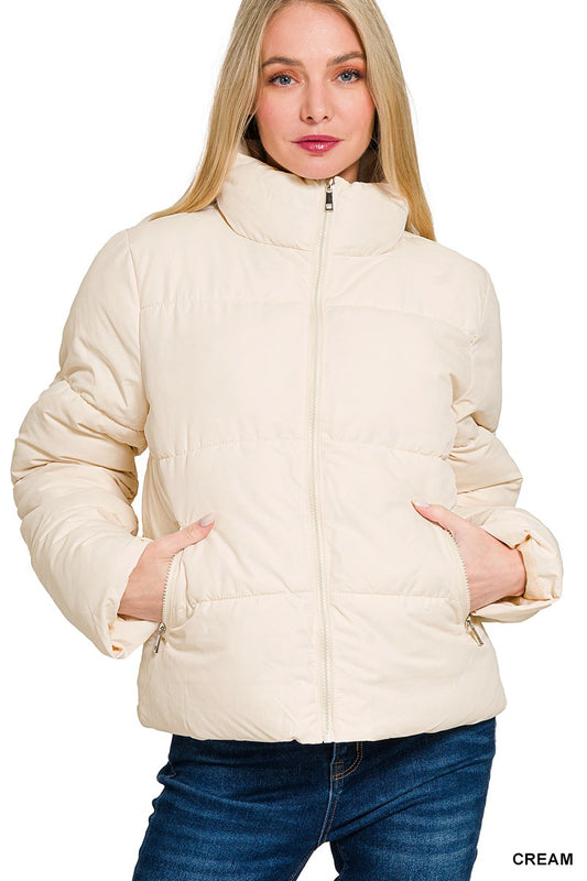 Womens Zenana Cream Puffer Jacket