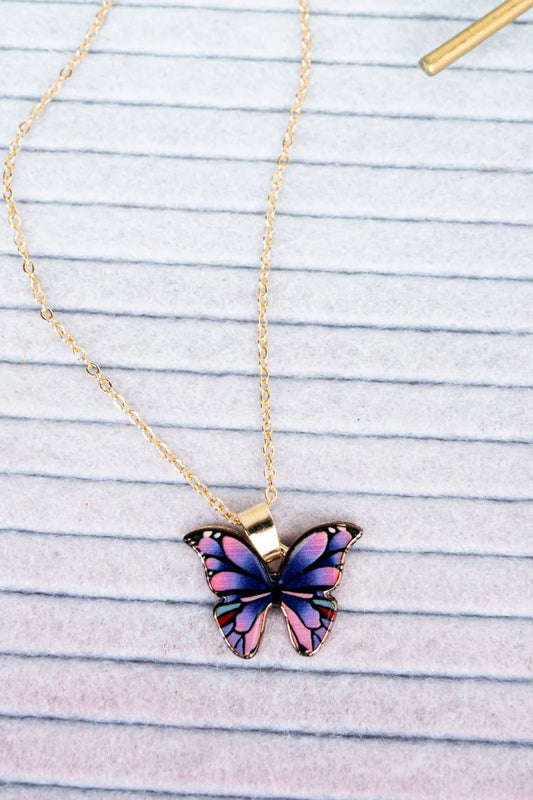 Crystal Avenue Purple Butterfly Beauty Goldtone Necklace
