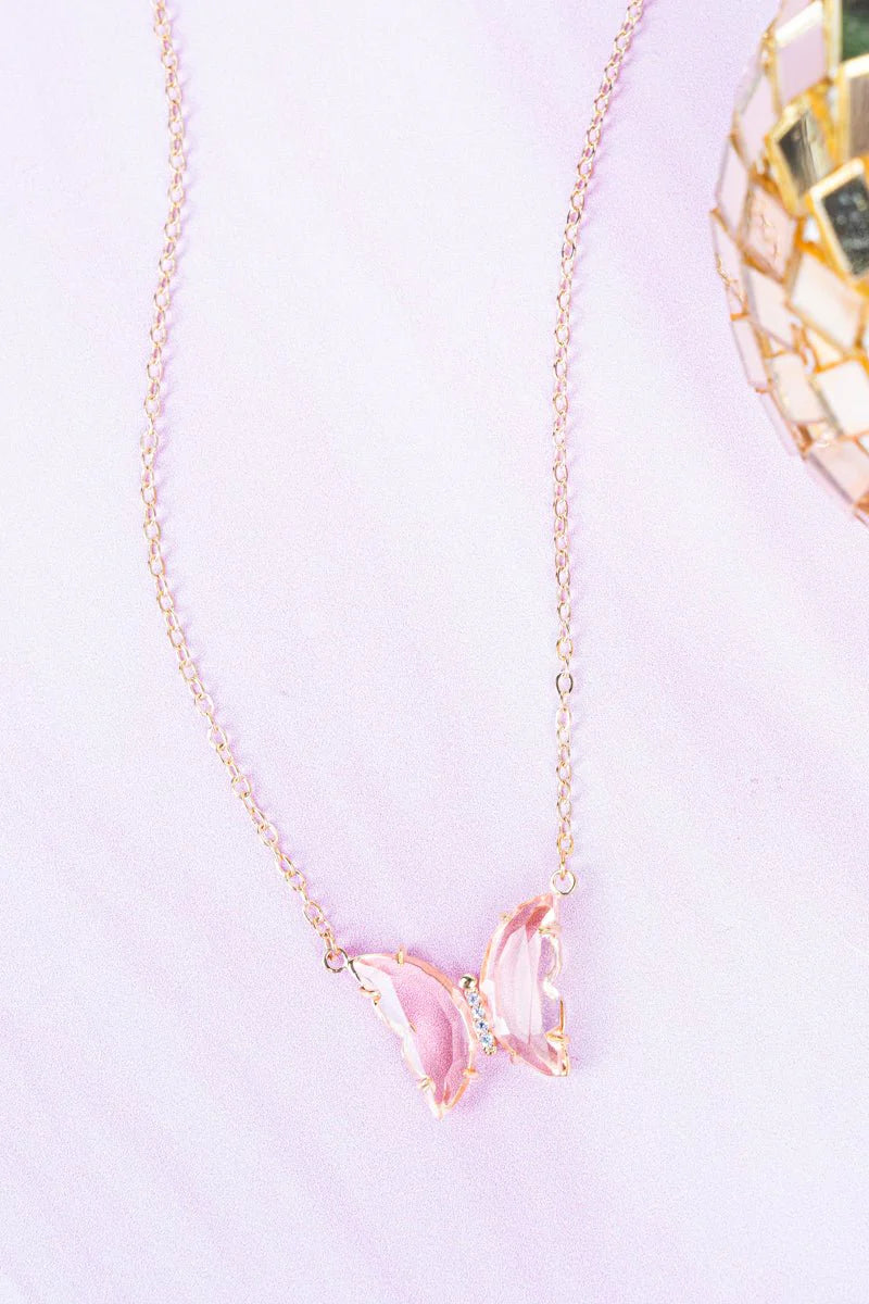 Crystal Avenue Blush Butterfly Pendant Goldtone Necklace