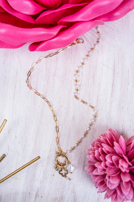 Crystal Avenue Olivia Goldtone Pearl Charm Necklace