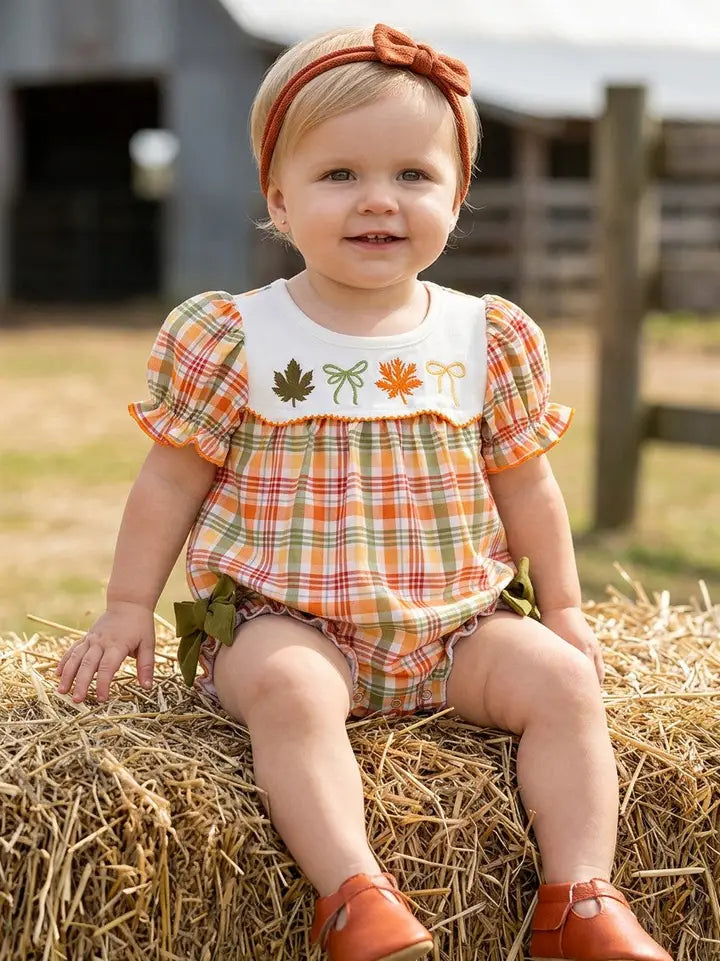 Girls Cute Autumn Embroidered Baby Romper