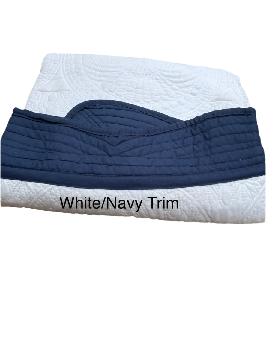 Heirloom Blanket White With Navy Trim