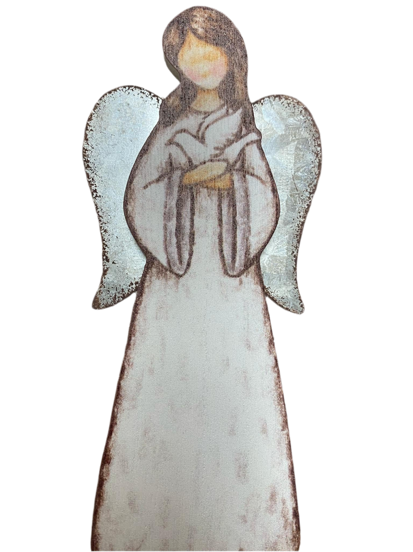 Wood Angel Tin Wings Ornament