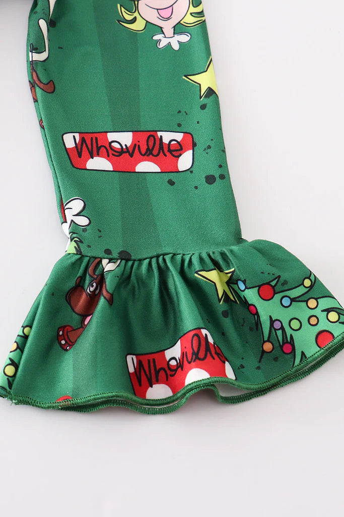 Girls Green Christmas Grinch Print Dress