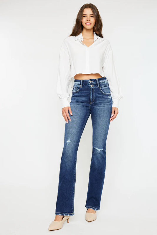 Kancan Womens Dark Dara High Rise Bootcut Jeans