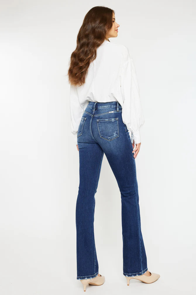 Kancan Womens Dark Dara High Rise Bootcut Jeans