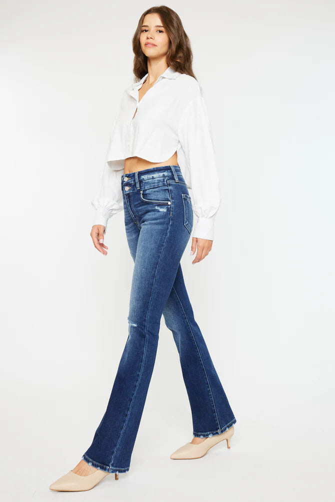 Kancan Womens Dark Dara High Rise Bootcut Jeans
