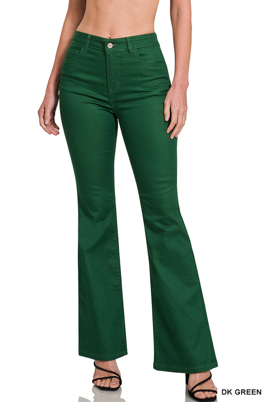 Zenana Dark Green High-Rise Bootcut Color Denim Pants