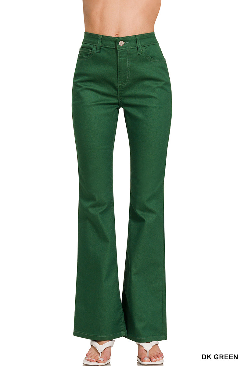 Zenana Dark Green High-Rise Bootcut Color Denim Pants
