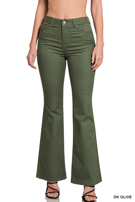 Zenana Dark Olive High-Rise Bootcut Color Denim Pants