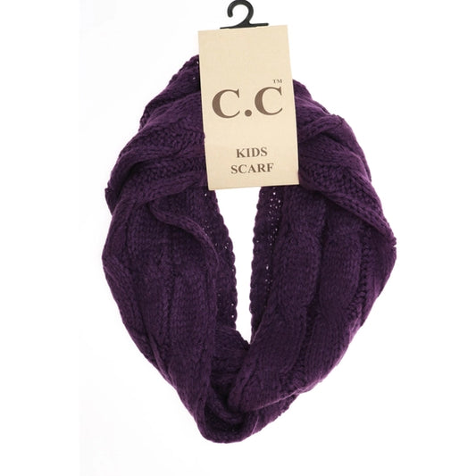 Kids Dark Purple Solid Cable Knit C.C Infinity Scarf
